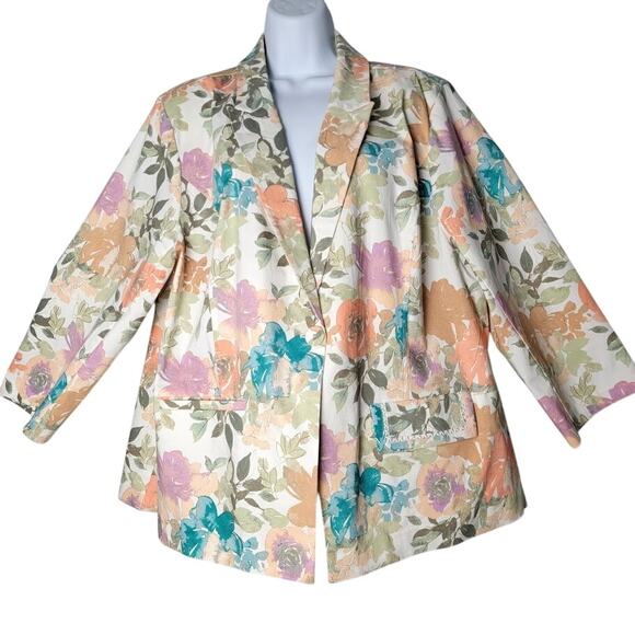 Cato Plus 22W Floral Blazer Jacket NWT Bright Pastel Print Lined Spring Dopamine - Picture 1 of 10
